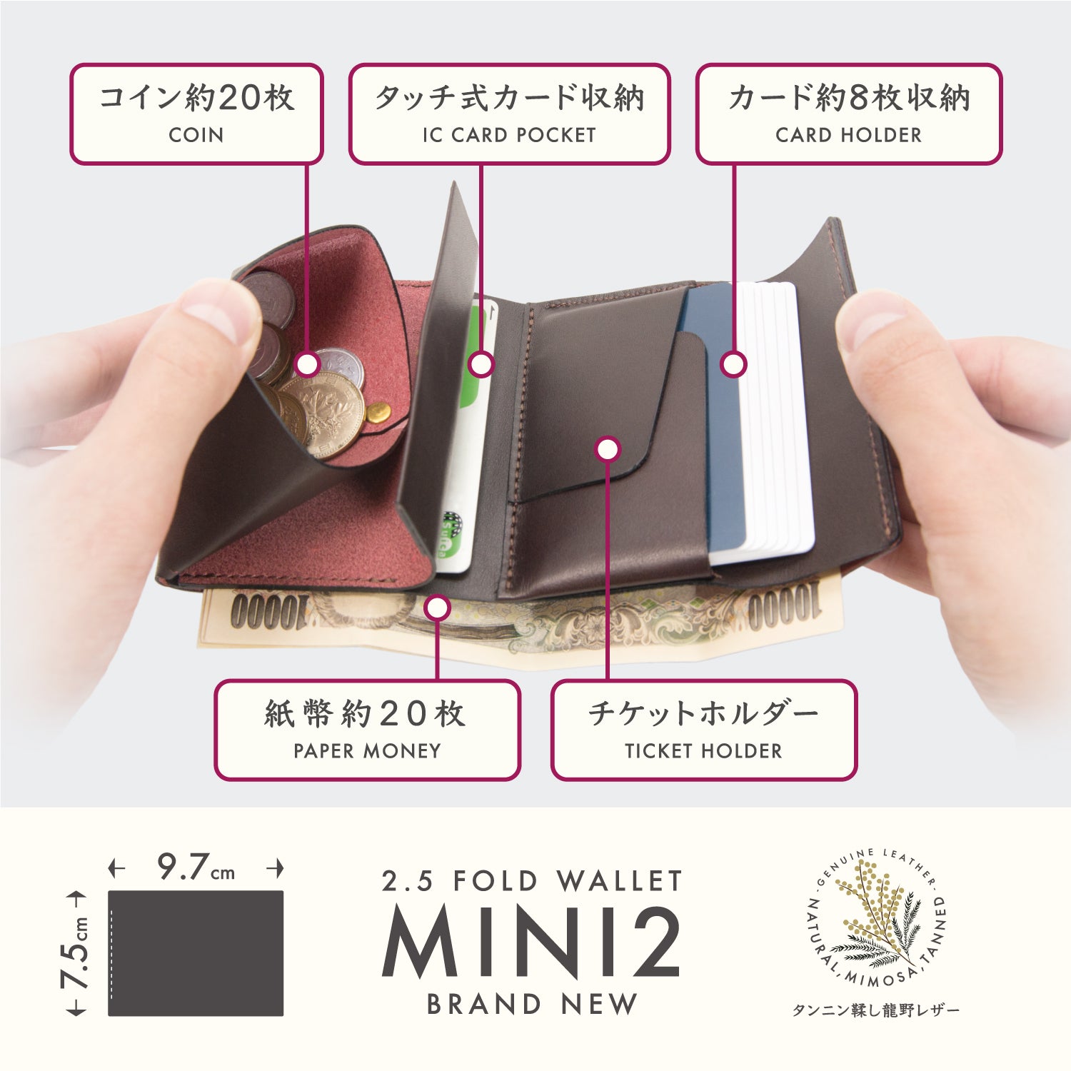 2.5折り財布 MINI2｜イタリアスクラッチレザー・アッシュグレー｜REVEL